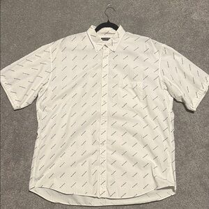 Balenciaga Men's White Short-Sleeve Logo-Print Button-Up Shirt